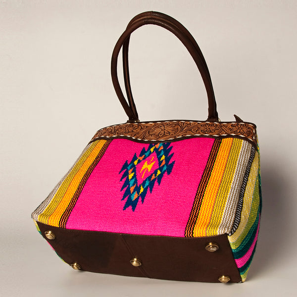 ADBGA151 American Darling Floral Tooled Leather & Woven Saddle Blanket Tote Bag