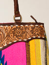 ADBGA151 American Darling Floral Tooled Leather & Woven Saddle Blanket Tote Bag