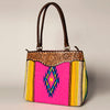 ADBGA151 American Darling Floral Tooled Leather & Woven Saddle Blanket Tote Bag