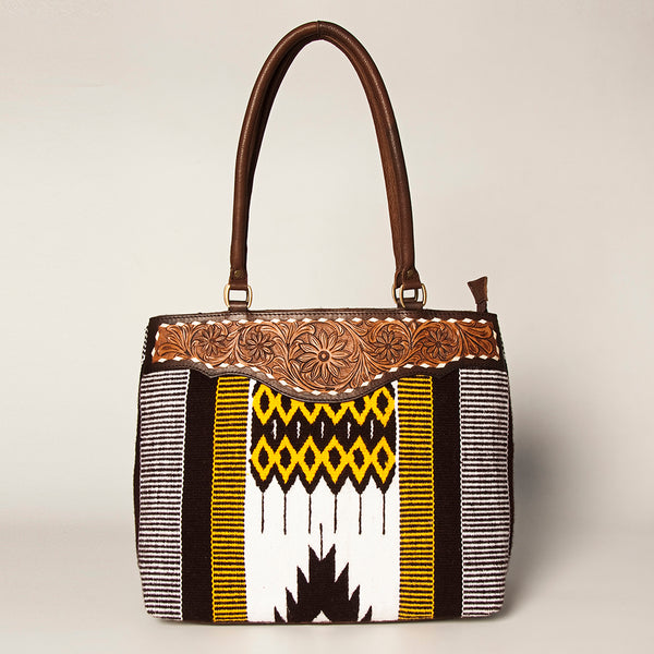 ADBGA151 American Darling Floral Tooled Leather & Woven Saddle Blanket Tote Bag
