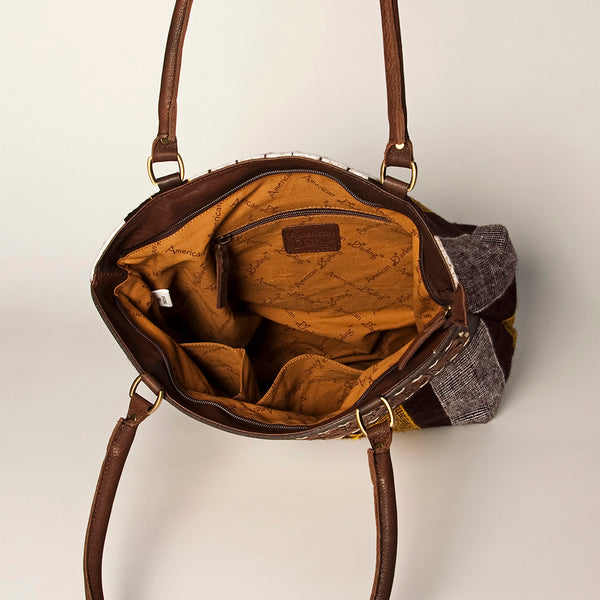 ADBGA151 American Darling Floral Tooled Leather & Woven Saddle Blanket Tote Bag