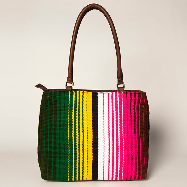 ADBGA151 American Darling Floral Tooled Leather & Woven Saddle Blanket Tote Bag