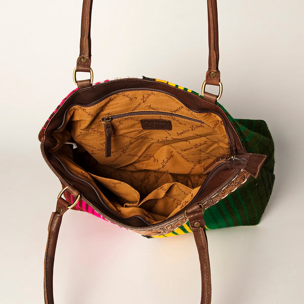 ADBGA151 American Darling Floral Tooled Leather & Woven Saddle Blanket Tote Bag
