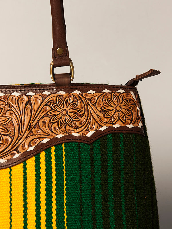 ADBGA151 American Darling Floral Tooled Leather & Woven Saddle Blanket Tote Bag