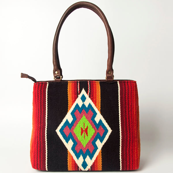 ADBGA151 American Darling Floral Tooled Leather & Woven Saddle Blanket Tote Bag