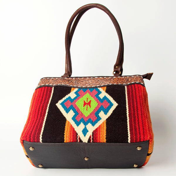 ADBGA151 American Darling Floral Tooled Leather & Woven Saddle Blanket Tote Bag