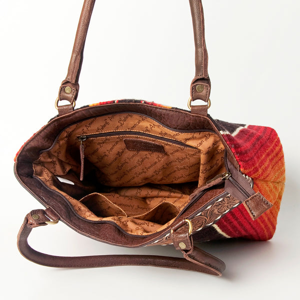 ADBGA151 American Darling Floral Tooled Leather & Woven Saddle Blanket Tote Bag