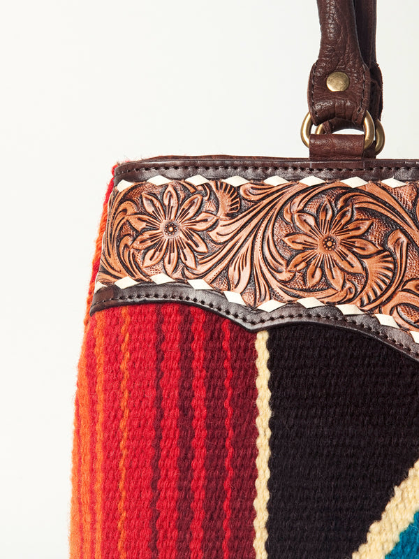 ADBGA151 American Darling Floral Tooled Leather & Woven Saddle Blanket Tote Bag
