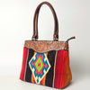 ADBGA151 American Darling Floral Tooled Leather & Woven Saddle Blanket Tote Bag