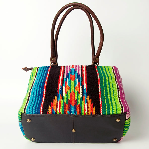 ADBGA151 American Darling Floral Tooled Leather & Woven Saddle Blanket Tote Bag