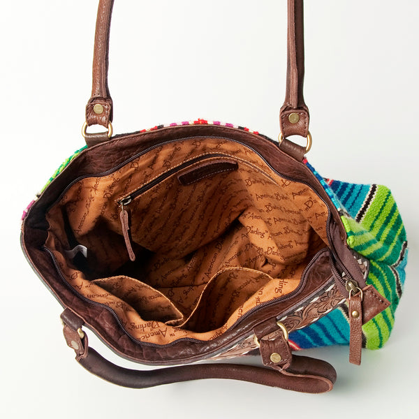 ADBGA151 American Darling Floral Tooled Leather & Woven Saddle Blanket Tote Bag