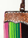 ADBGA151 American Darling Floral Tooled Leather & Woven Saddle Blanket Tote Bag