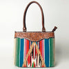 ADBGA151 American Darling Floral Tooled Leather & Woven Saddle Blanket Tote Bag