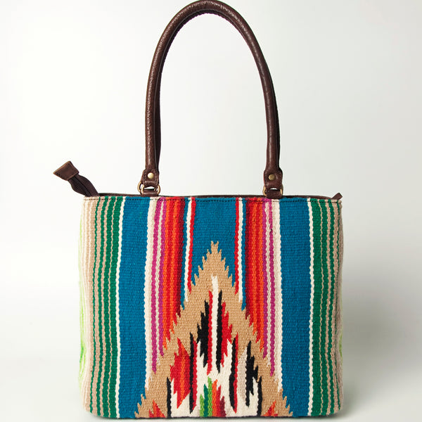 ADBGA151 American Darling Floral Tooled Leather & Woven Saddle Blanket Tote Bag