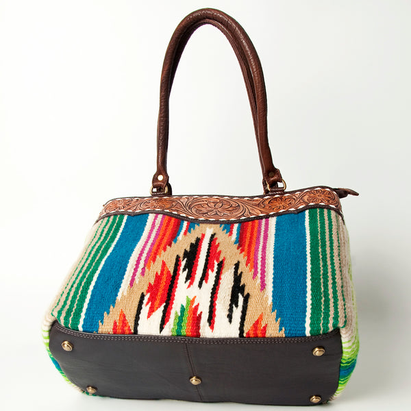 ADBGA151 American Darling Floral Tooled Leather & Woven Saddle Blanket Tote Bag