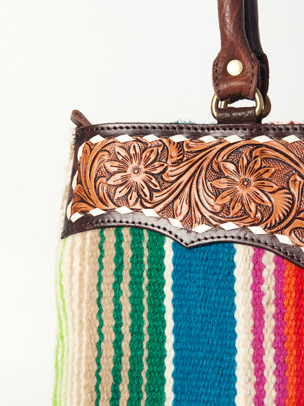 ADBGA151 American Darling Floral Tooled Leather & Woven Saddle Blanket Tote Bag