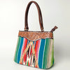 ADBGA151 American Darling Floral Tooled Leather & Woven Saddle Blanket Tote Bag