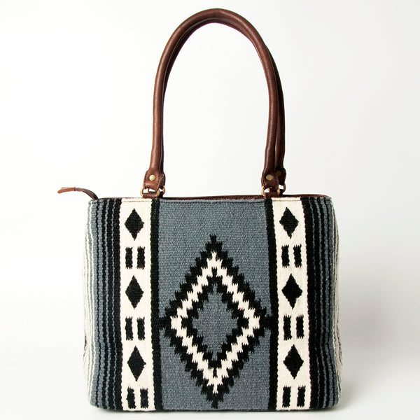 ADBGA151 American Darling Floral Tooled Leather & Woven Saddle Blanket Tote Bag