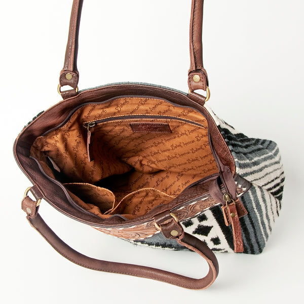 ADBGA151 American Darling Floral Tooled Leather & Woven Saddle Blanket Tote Bag