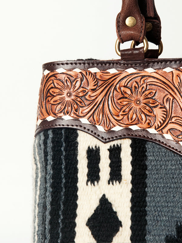 ADBGA151 American Darling Floral Tooled Leather & Woven Saddle Blanket Tote Bag