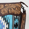 LC-ADBGZ306 Hand Tooled Leather & Wool Aztec Crossbody Bag with Fringe - Turquoise Southwestern Design