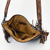 LC-ADBGZ306 Hand Tooled Leather & Wool Aztec Crossbody Bag with Fringe - Turquoise Southwestern Design