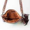 LC-ADBGZ306 Hand Tooled Leather & Wool Aztec Crossbody Bag with Fringe - Turquoise Southwestern Design