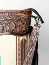 LC-ADBGZ306 Hand Tooled Leather & Wool Aztec Crossbody Bag with Fringe - Turquoise Southwestern Design