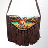 ADBGM118 Hand-Painted Leather Fringe Crossbody Bag - Western Scene Artwork