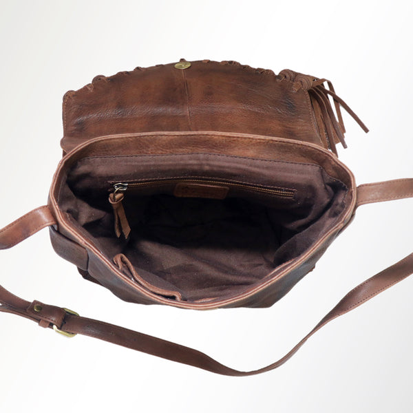 ADBGM118 Hand-Painted Leather Fringe Crossbody Bag - Western Scene Artwork