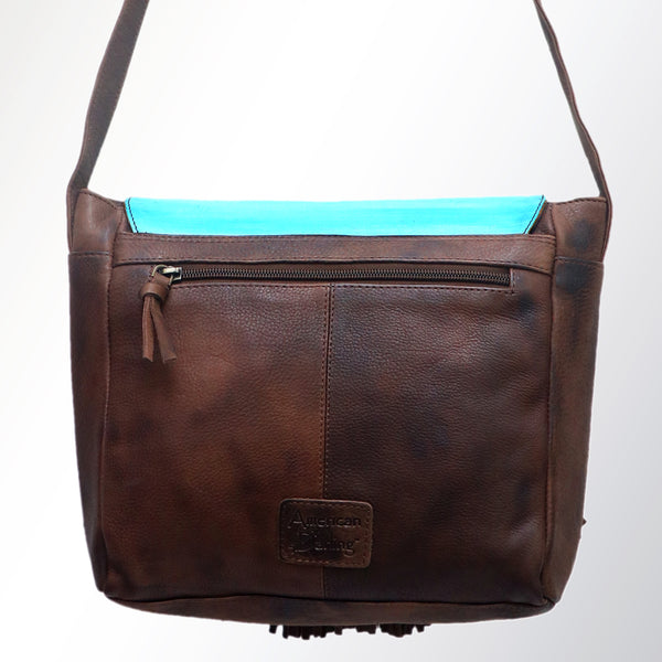 ADBGM118 Hand-Painted Leather Fringe Crossbody Bag - Western Scene Artwork