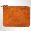 ADBGM121 Handwoven Leather Coin Pouch - Distressed Basketweave Zip Wallet