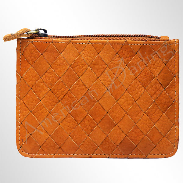 ADBGM121 Handwoven Leather Coin Pouch - Distressed Basketweave Zip Wallet