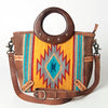 ADBG616B American Darling Western Aztec Blanket & Tooled Leather Tote Bag with Handles