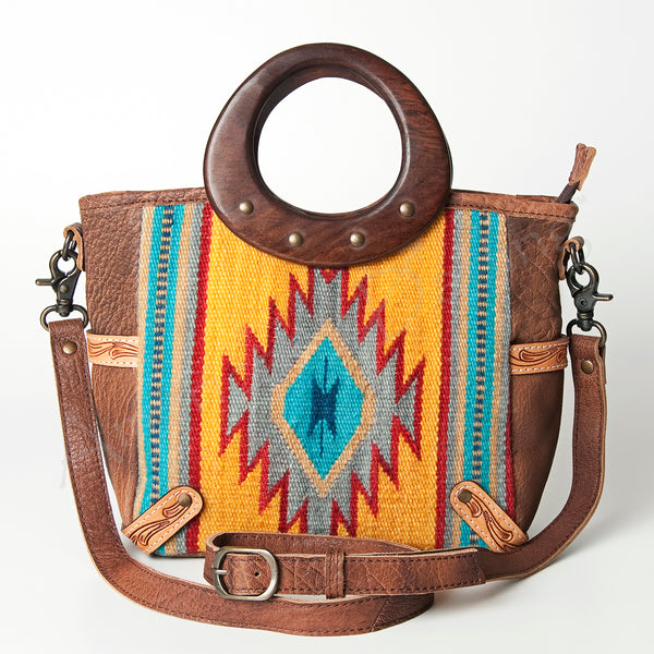 ADBG616B American Darling Western Aztec Blanket & Tooled Leather Tote Bag with Handles