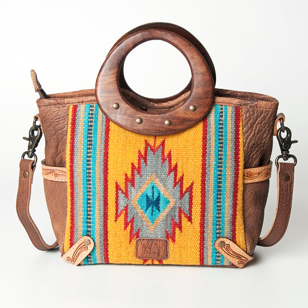 ADBG616B American Darling Western Aztec Blanket & Tooled Leather Tote Bag with Handles