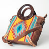 ADBG616B American Darling Western Aztec Blanket & Tooled Leather Tote Bag with Handles