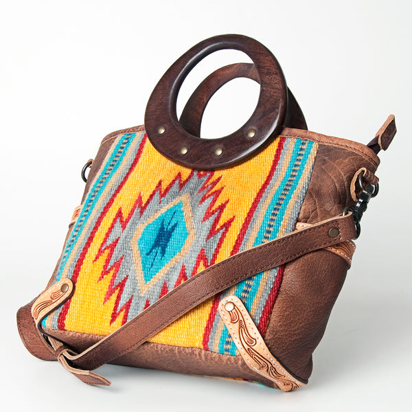 ADBG616B American Darling Western Aztec Blanket & Tooled Leather Tote Bag with Handles
