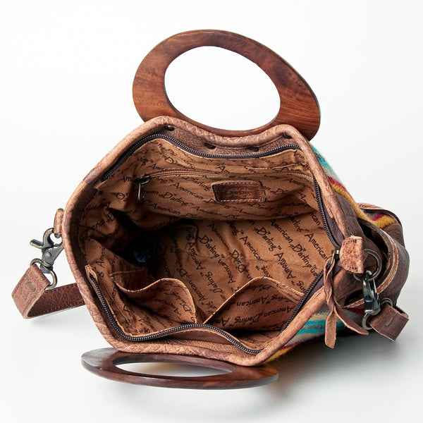 ADBG616B American Darling Western Aztec Blanket & Tooled Leather Tote Bag with Handles