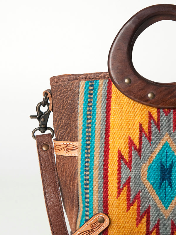 ADBG616B American Darling Western Aztec Blanket & Tooled Leather Tote Bag with Handles