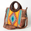 ADBG616B American Darling Western Aztec Blanket & Tooled Leather Tote Bag with Handles