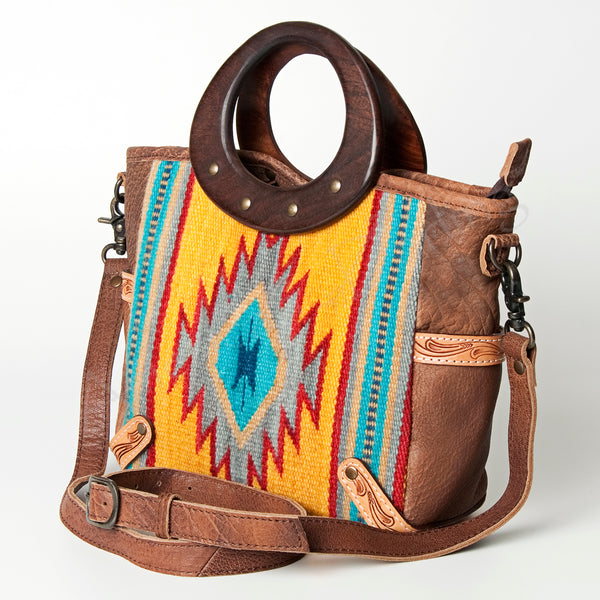 ADBG616B American Darling Western Aztec Blanket & Tooled Leather Tote Bag with Handles
