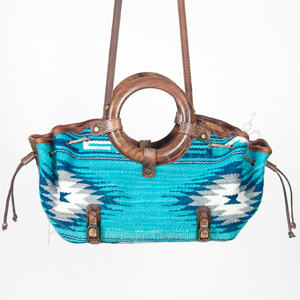 ADBG618C American Darling Woven Saddle Blanket & Genuine Leather Tote with Wooden Handles