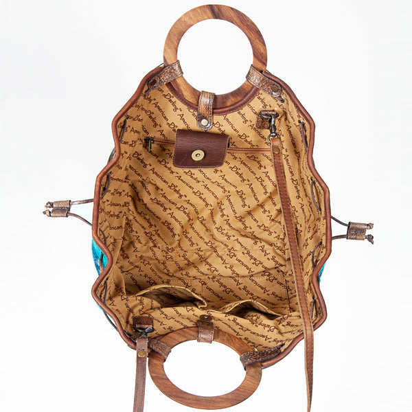ADBG618C American Darling Woven Saddle Blanket & Genuine Leather Tote with Wooden Handles