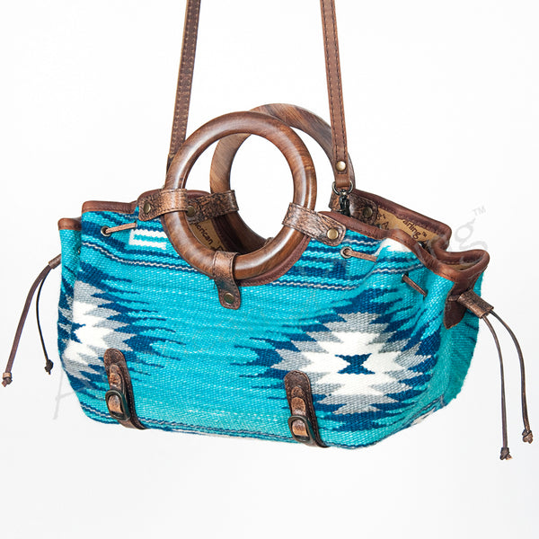 ADBG618C American Darling Woven Saddle Blanket & Genuine Leather Tote with Wooden Handles