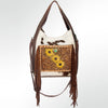 ADBG622B American Darling Hand Tooled Floral & Cowhide Western Leather Hobo Bag with Fringes
