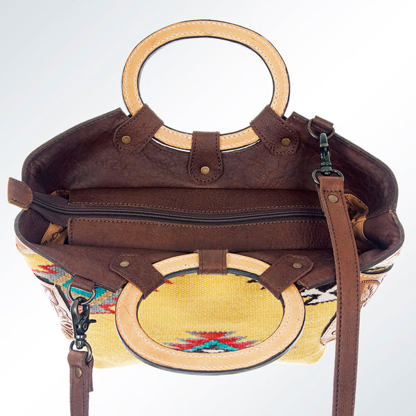 ADBG623C American Darling Yellow Aztec Saddle Blanket & Hand Tooled Leather Tote Bag