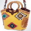 ADBG623C American Darling Yellow Aztec Saddle Blanket & Hand Tooled Leather Tote Bag