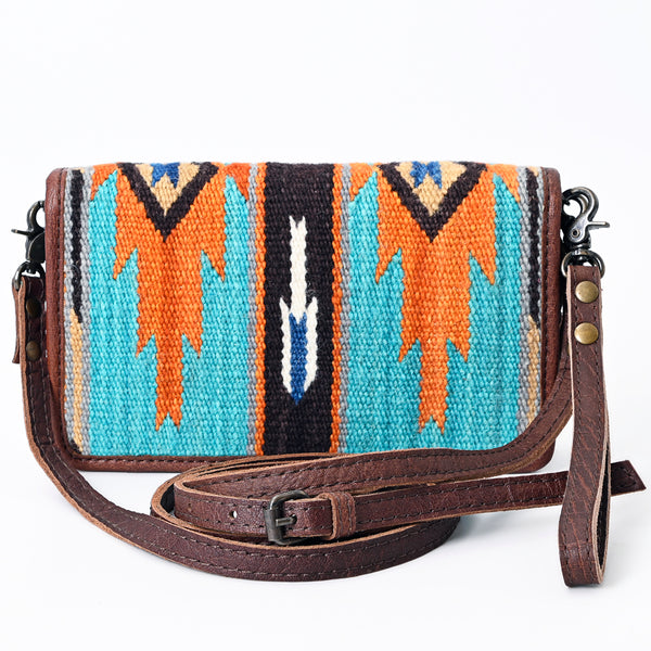 ADBG485 Multicolor Southwestern Wool Organizer Bag with Leather Trim & Crossbody Strap