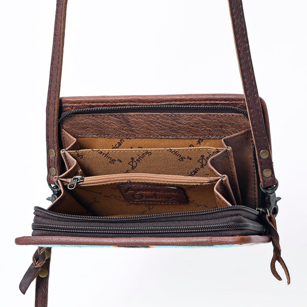 ADBG485 Multicolor Southwestern Wool Organizer Bag with Leather Trim & Crossbody Strap